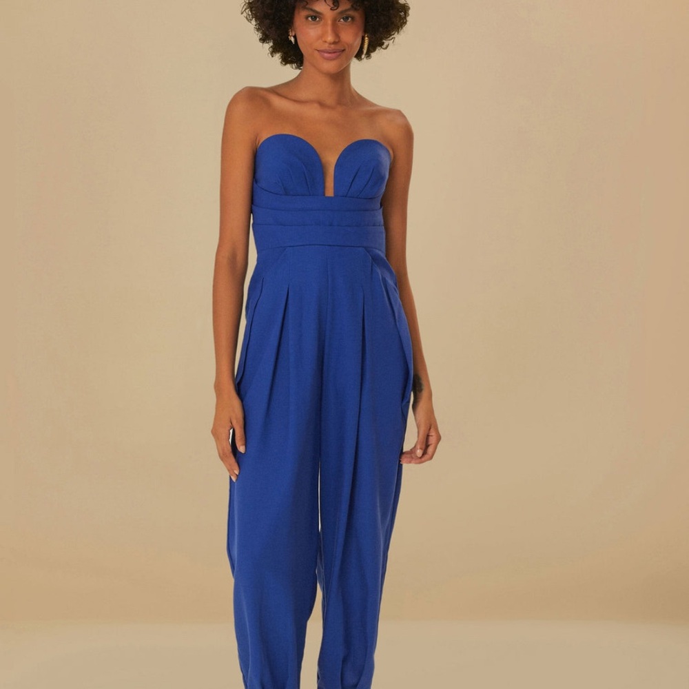 NWT FARM Rio blue strapless Jumpsuit